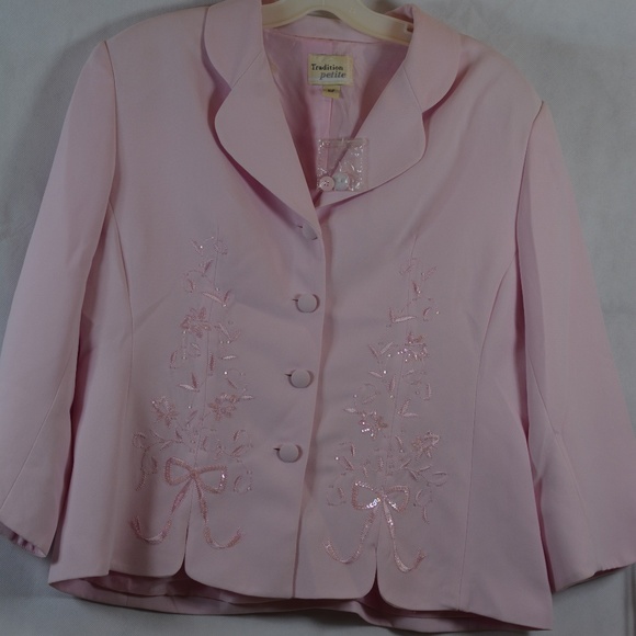 Tradition Petite Pink Embroidered/Beaded Skirt Suit SZ 16P NWOT - Picture 5 of 7
